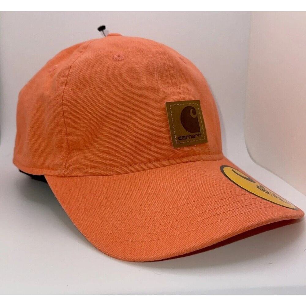 Carhartt Canvas Logo Patch Electric Coral Strapback Hat Cap New Fast Ship